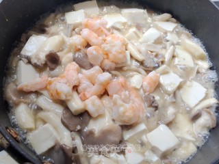 鲜虾蘑菇烩豆腐的做法步骤：5