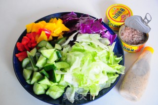 金枪鱼蔬菜沙拉的做法步骤：1