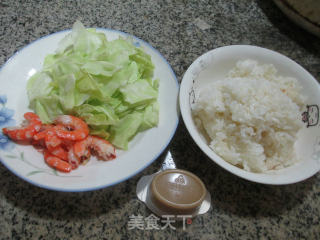 虾肉圆白菜泡饭的做法步骤：1