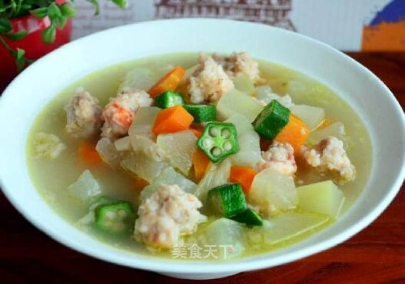 蔬菜汤汆虾肉丸的做法