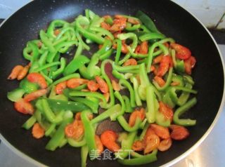 菜椒炒虾米的做法步骤：5