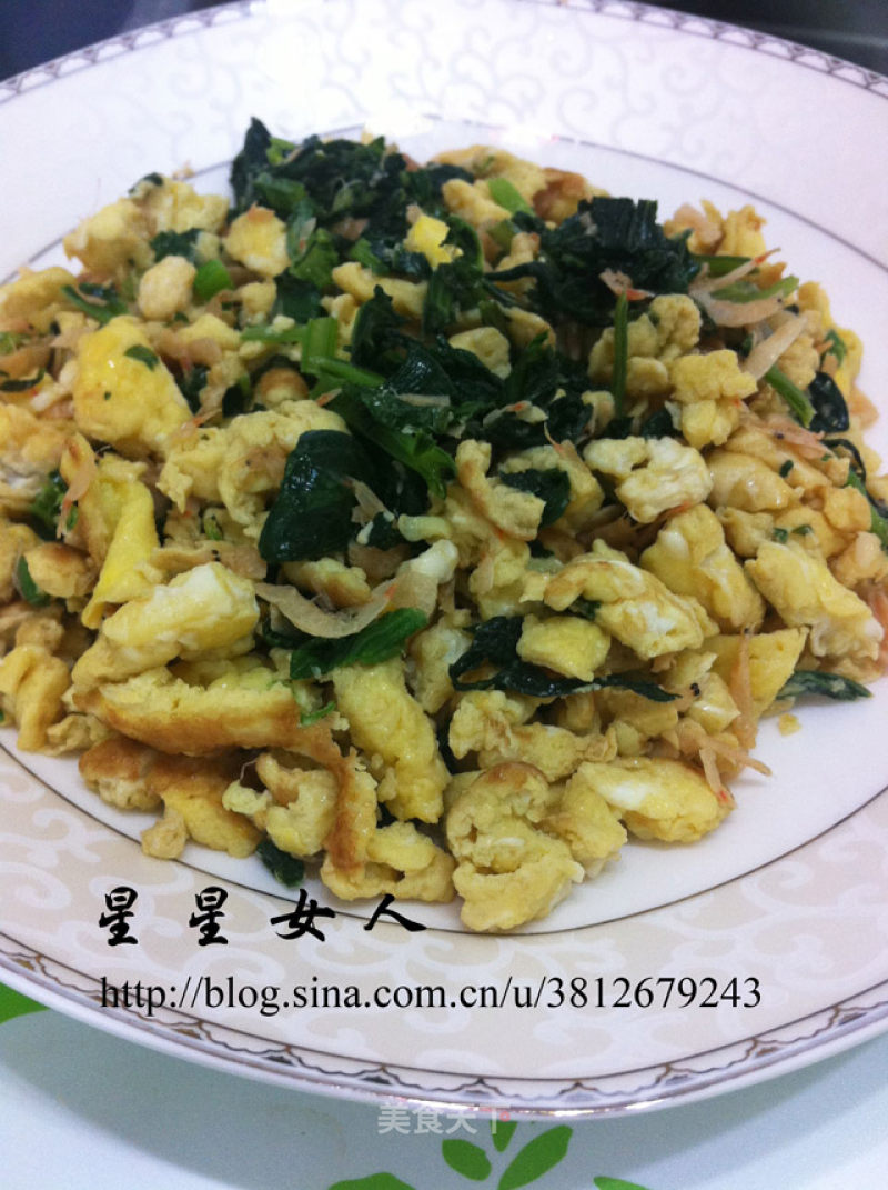 家常快手菜—芹菜叶虾米炒鸡蛋的做法