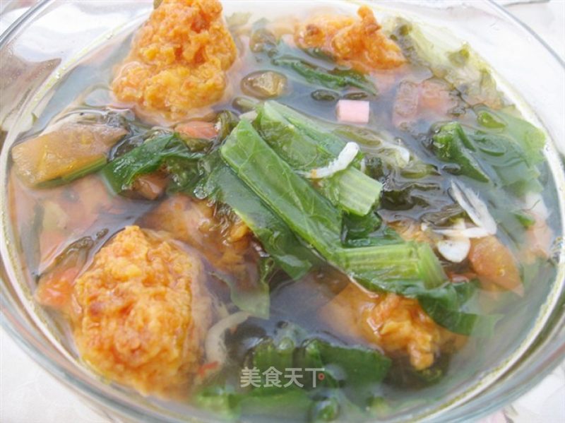 青菜虾米丸子汤（无油版）的做法