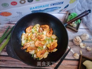中式炒菜→铁锅鲜虾白菜的做法步骤：12