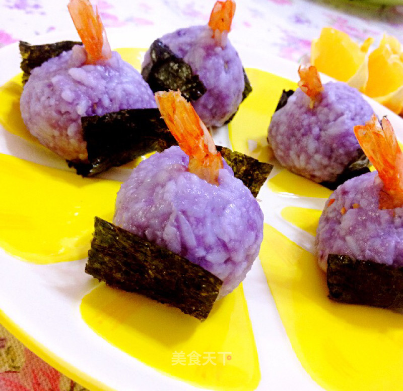 虾仁紫薯饭团的做法