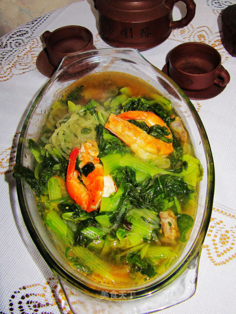 小白菜炖粉条虾的做法
