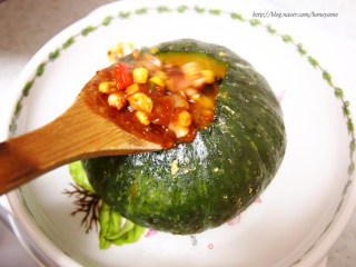 韩国菜）蒸芝士海鲜南瓜的做法步骤：8