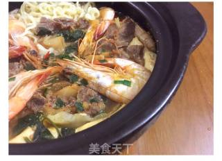 韩式牛肉大虾大酱锅的做法步骤：6
