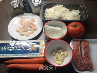 意式鲜虾香肠芝士焗饭（超详细步骤）的做法步骤：1