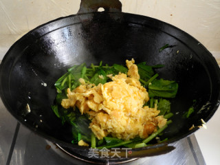 菠菜虾皮炒鸡蛋的做法步骤：9