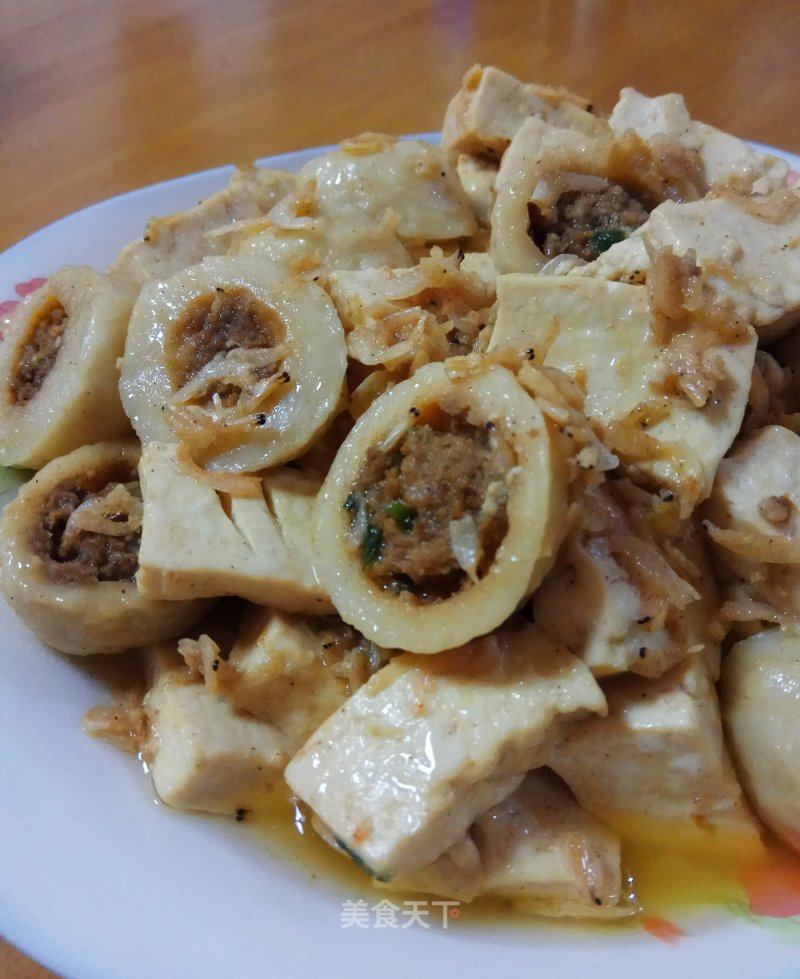虾皮鱼丸焖豆腐的做法