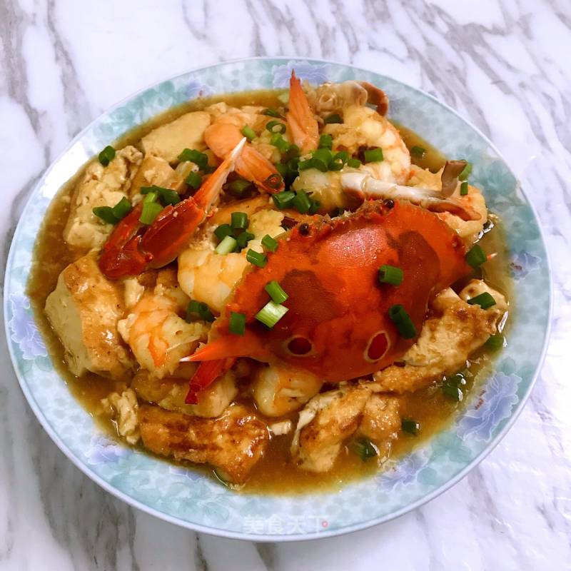 虾仁螃蟹焖豆腐的做法