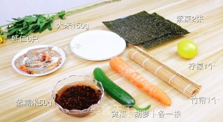 宝宝营养餐—桃红大虾寿司卷的做法步骤：1