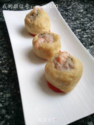 小策海鲜今日菜谱：虾泥油豆腐包包 野生红虾虾仁的做法步骤：5