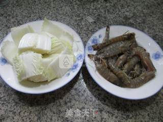 白菜炒基围虾 的做法步骤：1
