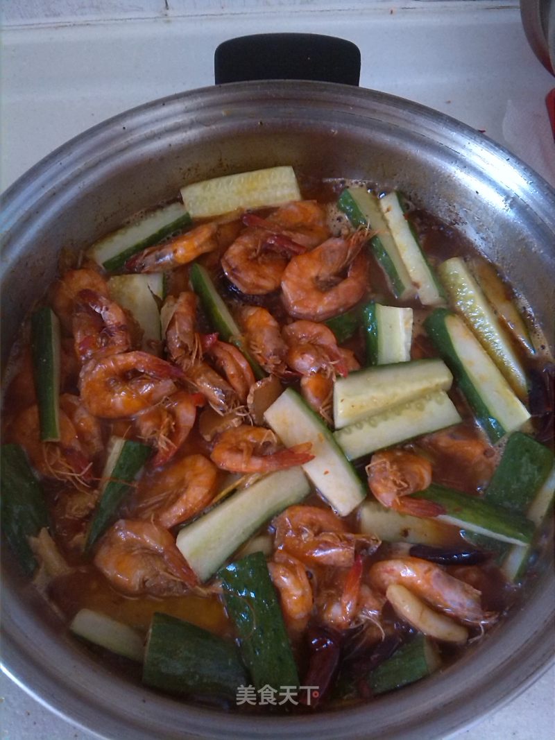 香辣基围虾+黄瓜版的做法