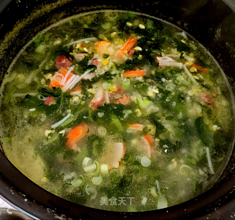 小白菜玉米粒海鲜粥的做法