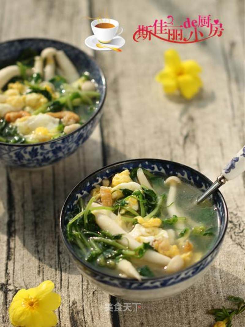 豆腐海鲜菇豆苗蛋花汤的做法