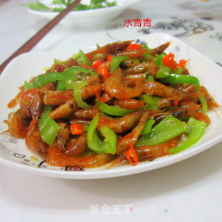 青椒丝炒干虾的做法步骤：10