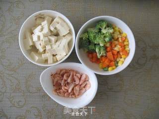 五彩南极磷虾豆腐羹的做法步骤：2