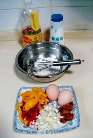 贝茸彩椒煎蛋饼的做法步骤：1