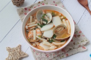 海鲜菌菇年糕汤的做法步骤：13