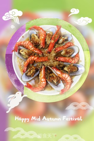 蒜茸魔芋金针菇蒸青口贝黑虎虾的做法步骤：11