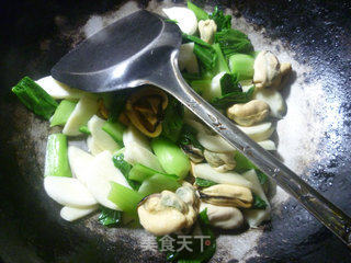 茭白淡菜炒青菜的做法步骤：8