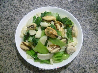 茭白淡菜炒青菜的做法步骤：12