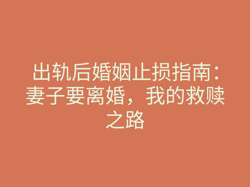 出轨后婚姻止损指南:妻子要离婚,我的救赎之路
