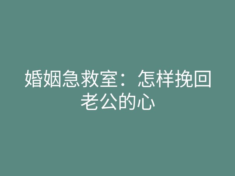 婚姻急救室:怎样挽回老公的心